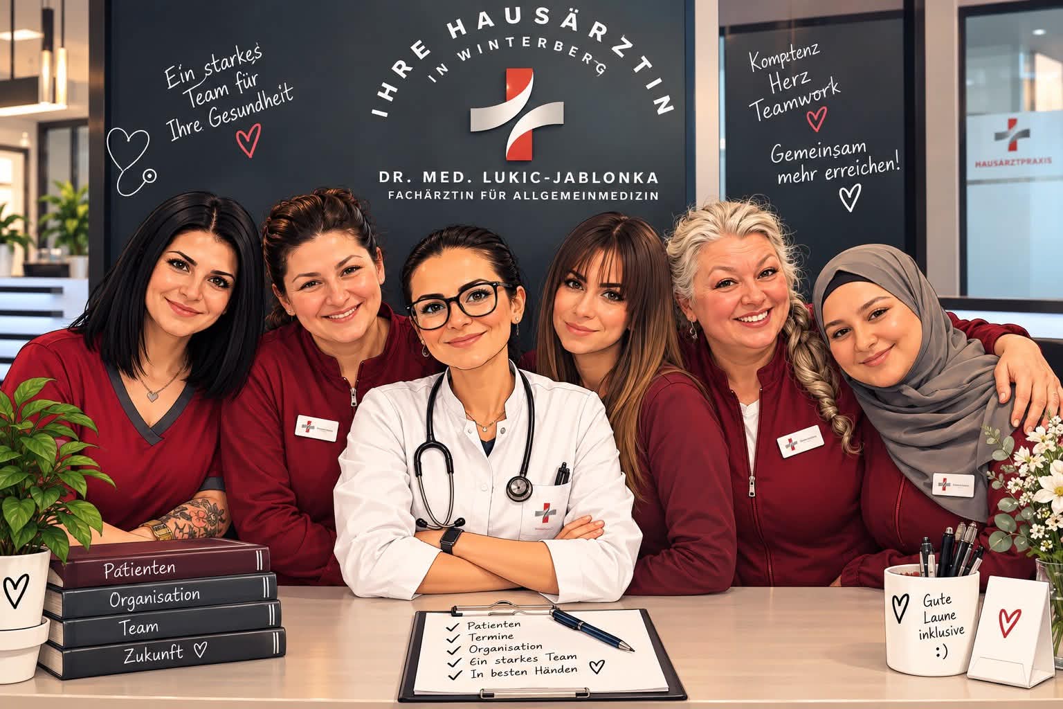 Das Praxisteam gemeinsam am Empfang